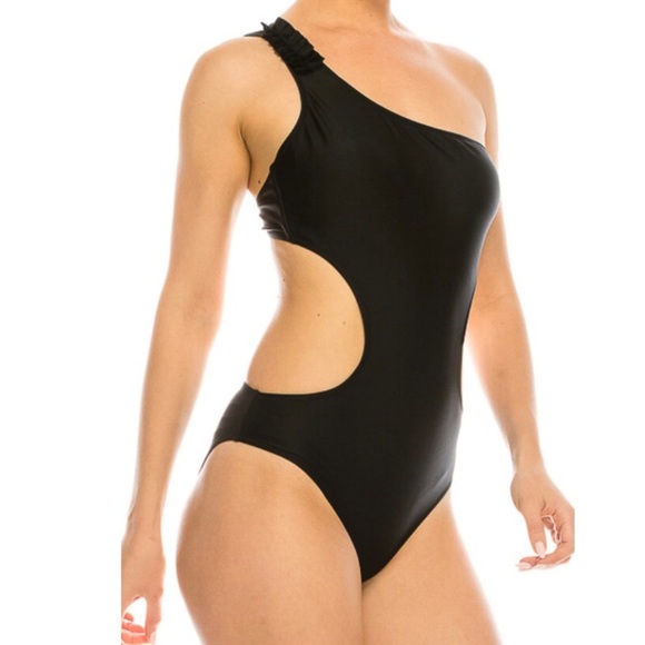 NWOT Mermaid Swimwear Black 1pc One Shoulder Monokini - Picture 3 of 11